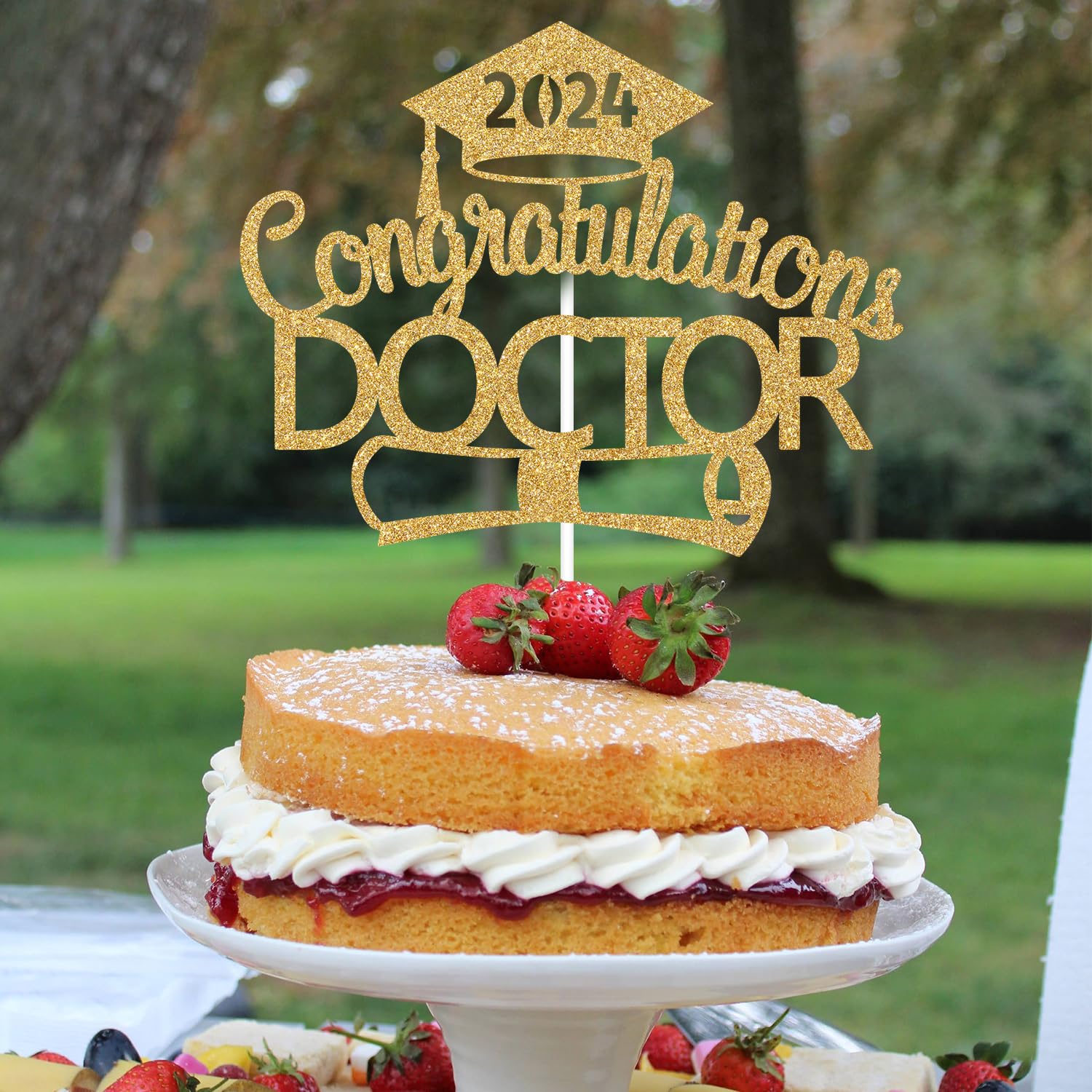 Congrats MD Cake Topper – Doktor Abschluss Dekoration In Schwarz-Gold Glitzer