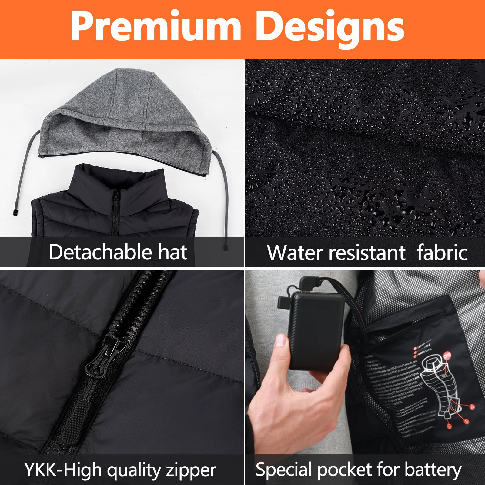 Mincoo Gilet Riscaldato Uomo: Gilet Riscaldante con Batteria 16000mAh -Giubbotto Riscaldante con Cappello Staccabile - per Escursionismo all'aperto Caccia