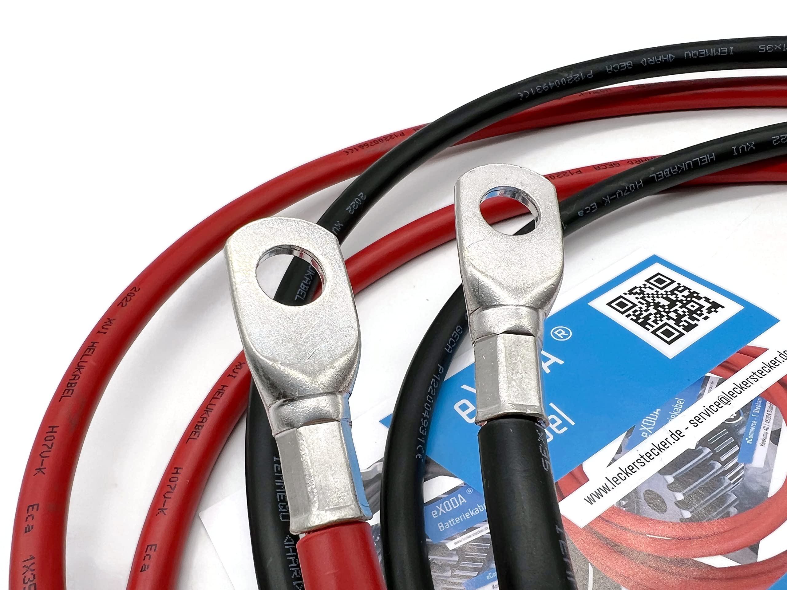 Exoda set di cavi batteria 200 cm 35 mm² M10 rosso nero auto barca moto | Cavo della batteria, 200 cm di lunghezza, 35 mm² di sezione, rosso e nero, per auto, barca, moto, resistente alla temperatura