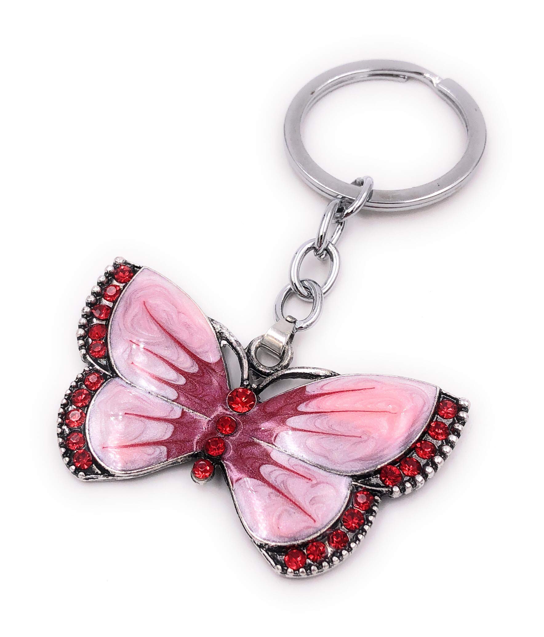 H-Customs Butterfly butterfly animal pink rhinestone silver key chain pendant