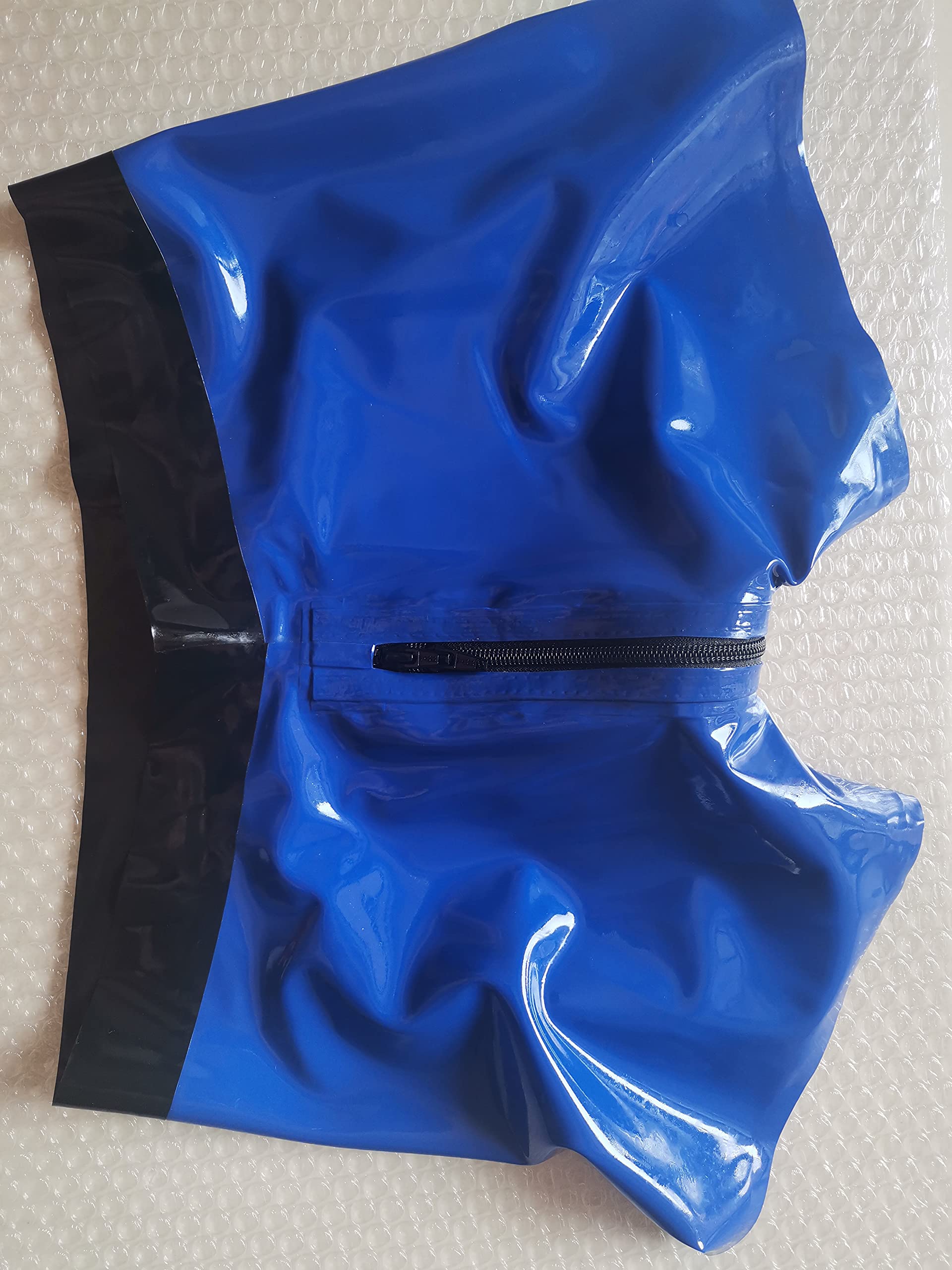 MFMYEE Herren Blauer Reißverschluss handgemachte Nähte Latex Fetisch exotische Herrenunterwäsche Unterwäsche Latex Shorts