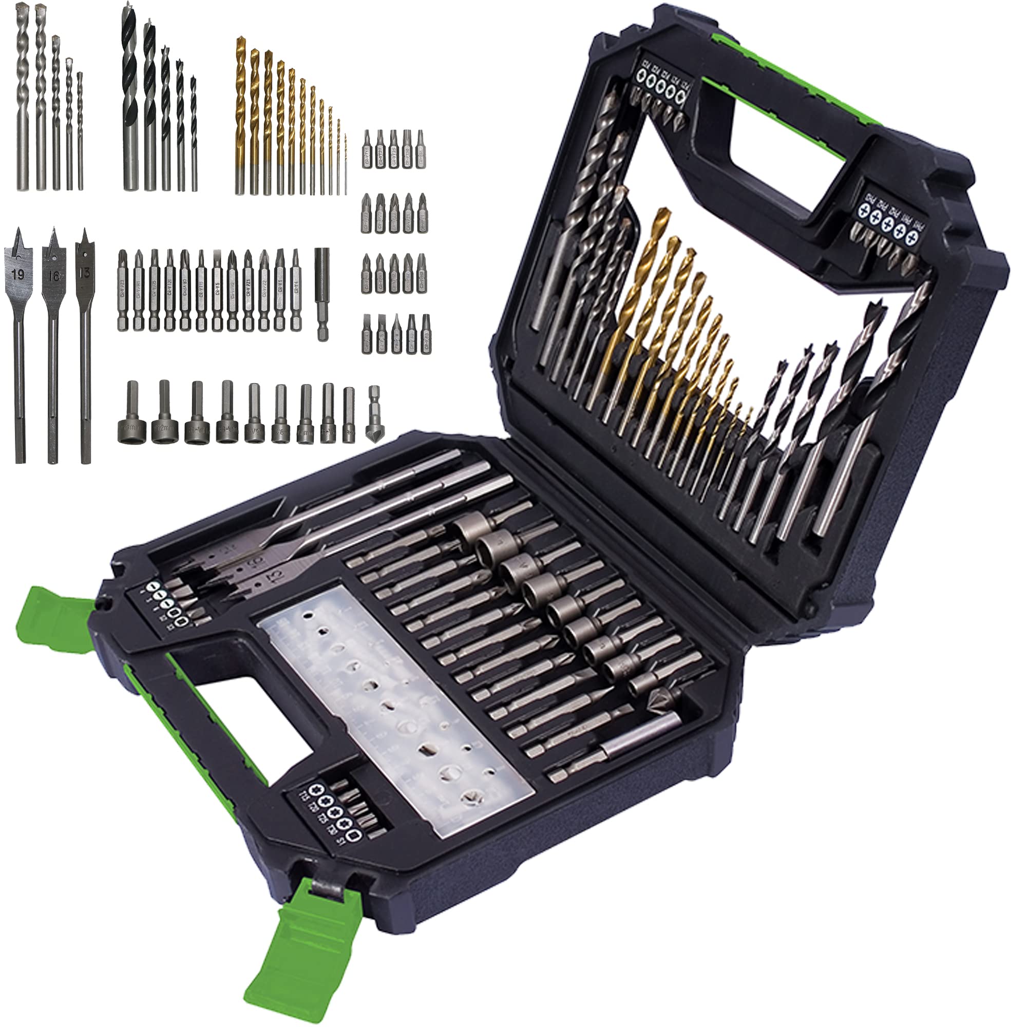 Drill Bits Set DIY Metal Wood Masonry High Grade Steel Screwdriver bit 128pc