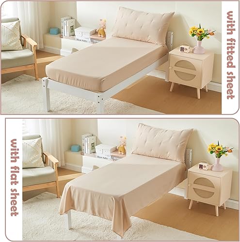 Miniatura 5 de Juego de ropa de cama de 4 piezas para niñas y niños, juego de sábanas de microfibra suave bordado beige para cuna, juego de edredón acolchado