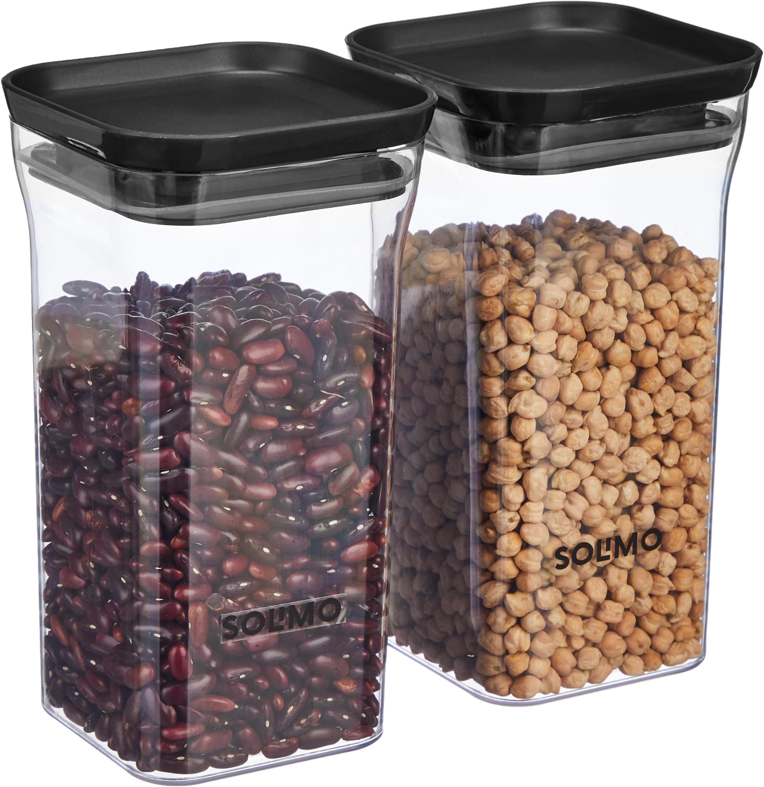 Amazon Brand - Solimo Plastic Storage Jar and Container Set I Air Tight & BPA Free Containers for Kitchen Storage Set I Grocery Kitchen Container Set I Multipurpose Jar, 1100 Ml Each, Set 2, Black