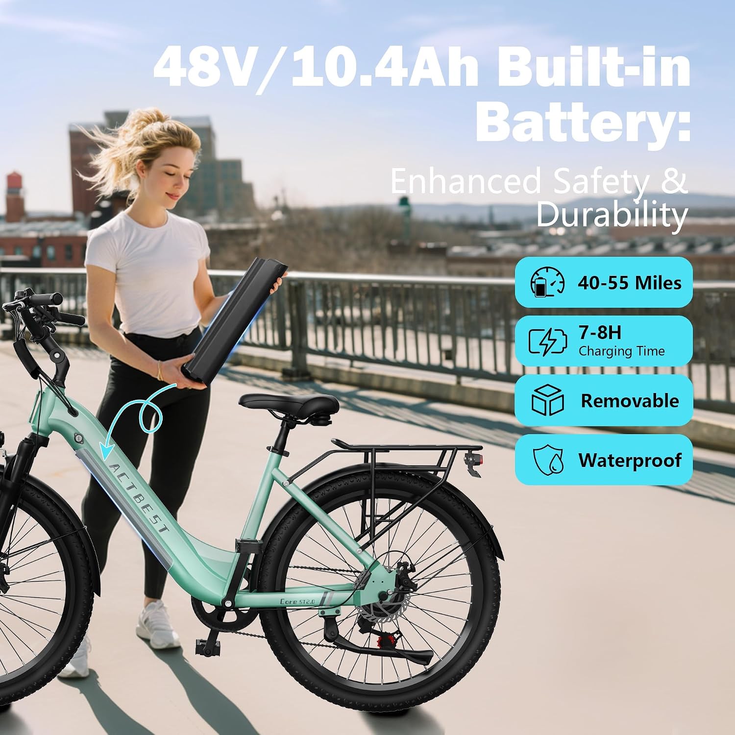 Core 2.0 Electric Bike for Adults, 26'' 1200W-Peak Step-Thru Commuter Ebike with 500WH Removable Battery, 7-Speed 28MPH up to 55 Miles E-Bike, Electric Bicycles for Women/Men
