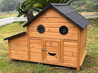 Animal Valley - Poulailler Burma Toit Shingle ouvrant - Bois - L 119 x l 77 x H 90 cm - Taille S - Beige - pour 2 à 4 Poules