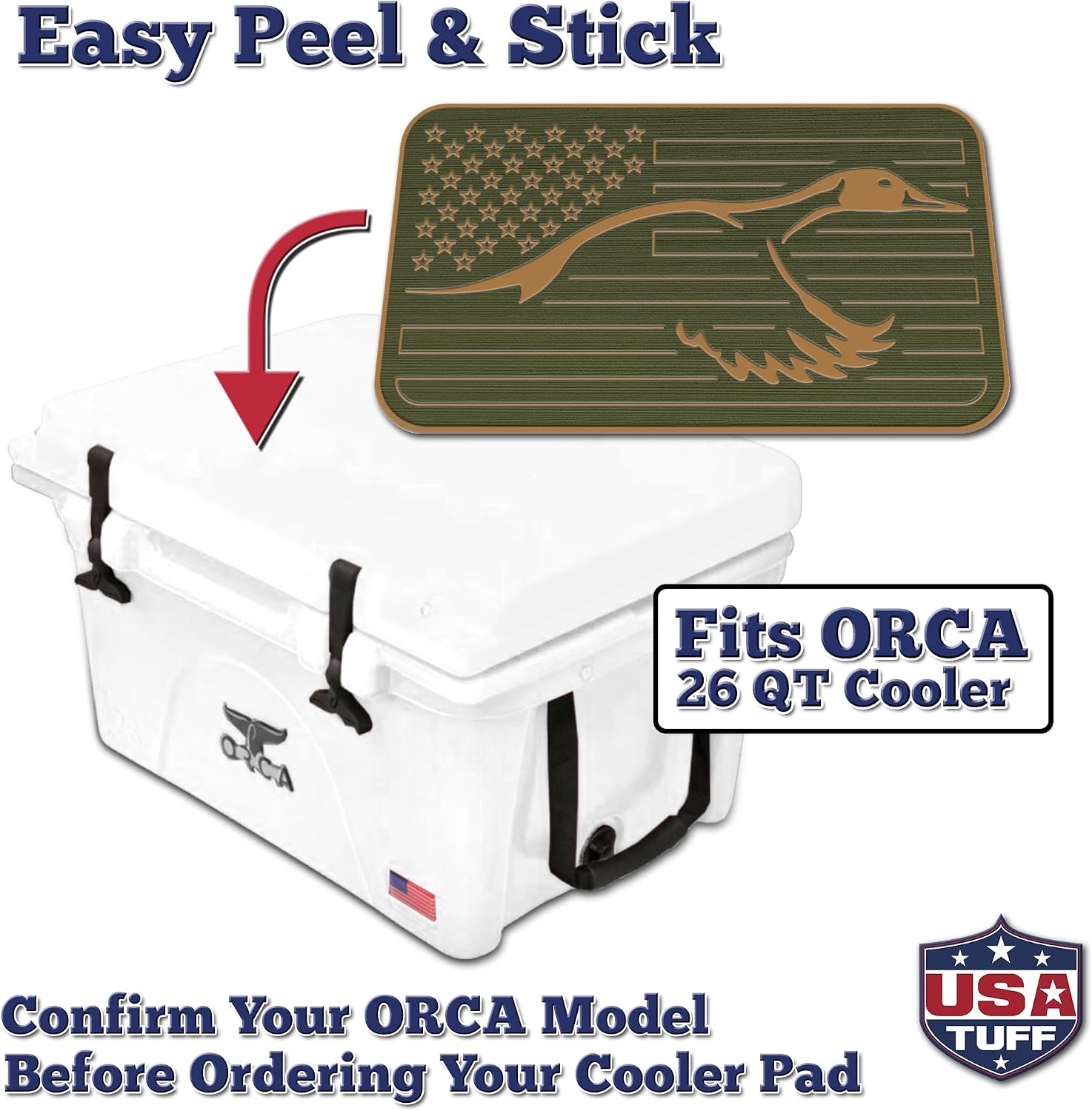 USATuff SeaDek EVA Mat Cooler Pad fits ORCA | Peel & Stick Application | Non Slip Comfort Accessories - US Flag Duck Outdoorsman Hunt Design (OliveGreen-Mocha)