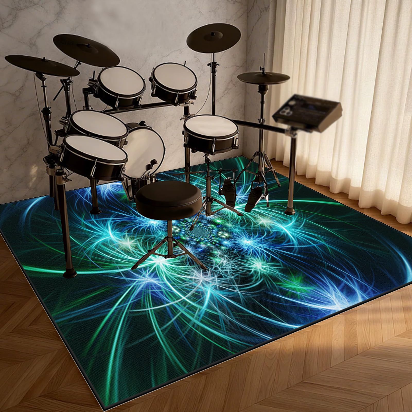120 x 80 cm Podłogowa dźwiękochłonna mata perkusyjna, profesjonalna mata bębnowa do bębnów elektronicznych i perkusyjnych antypoślizgowa do pokoju muzycznego, mata perkusyjna
