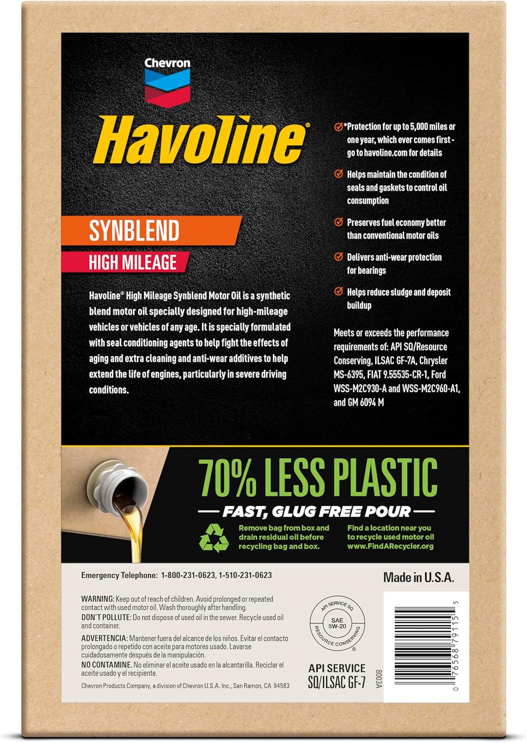 Havoline Motor Oil 5w20 High Mileage Synthetic Technology Smart Change Engine Oil, 5W-20, 6 Quarts, Pack of 1 - Image 4