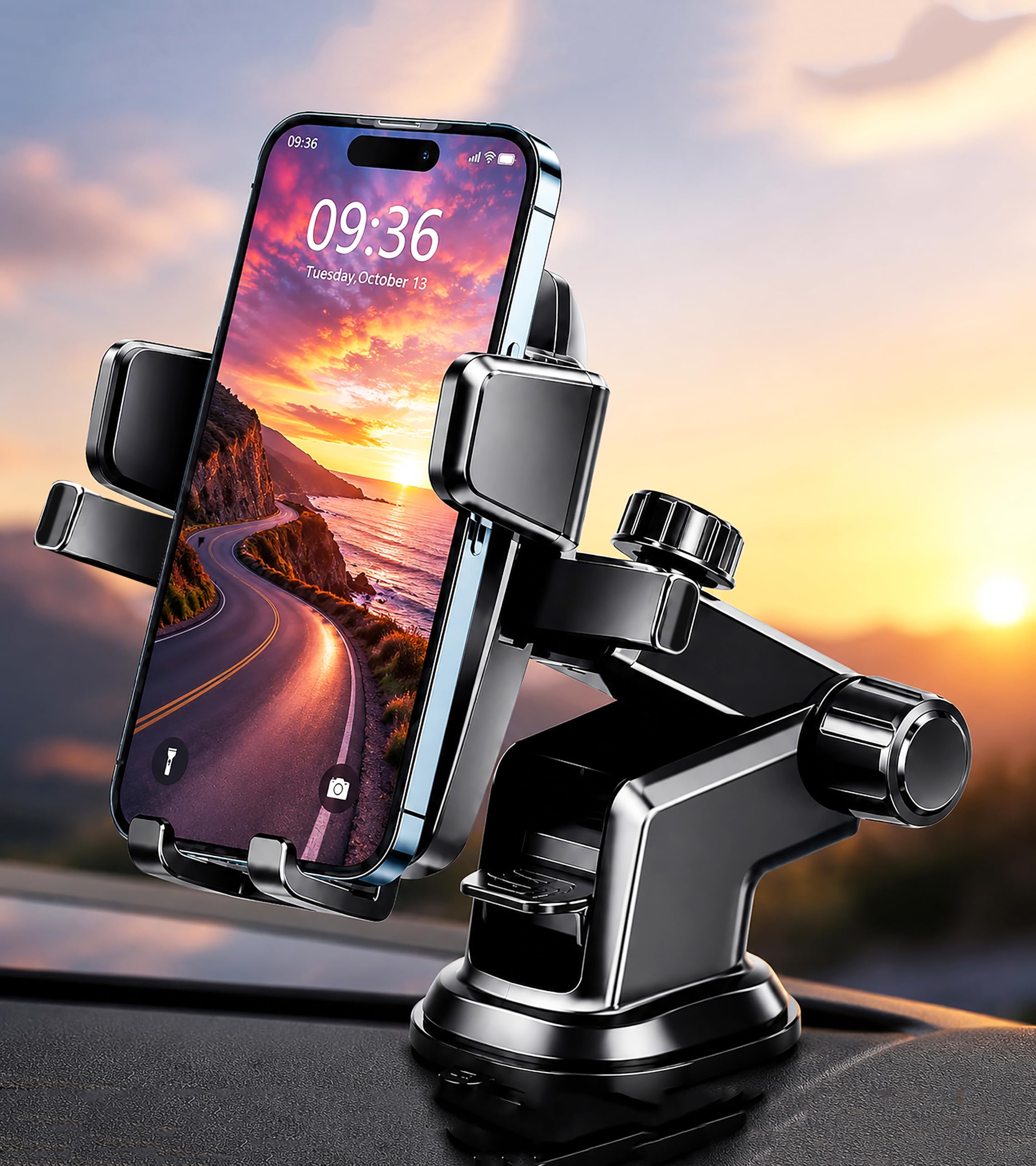 cirycase car phone holder, [ultra powerful suction] universal dashboard phone holder for cars, hands-free & case friendly (long neck)