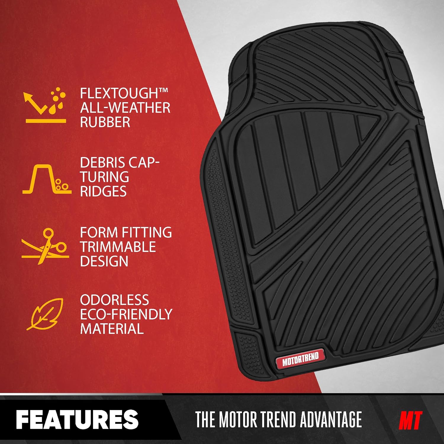 Motor Trend 3 Row Odorless Rubber Floor Mats & Liners for Car SUV Van, Durable Heavy Duty Polymerized Latex Full Interior Protection, Extra-High Ridgeline Design, Black, Model Number: MT-773-801-BK - Image 4
