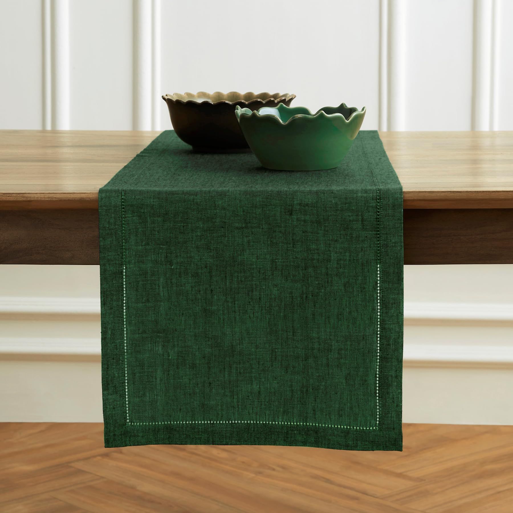 Solino Home 100% Pure Linen Table Runner Forest Green