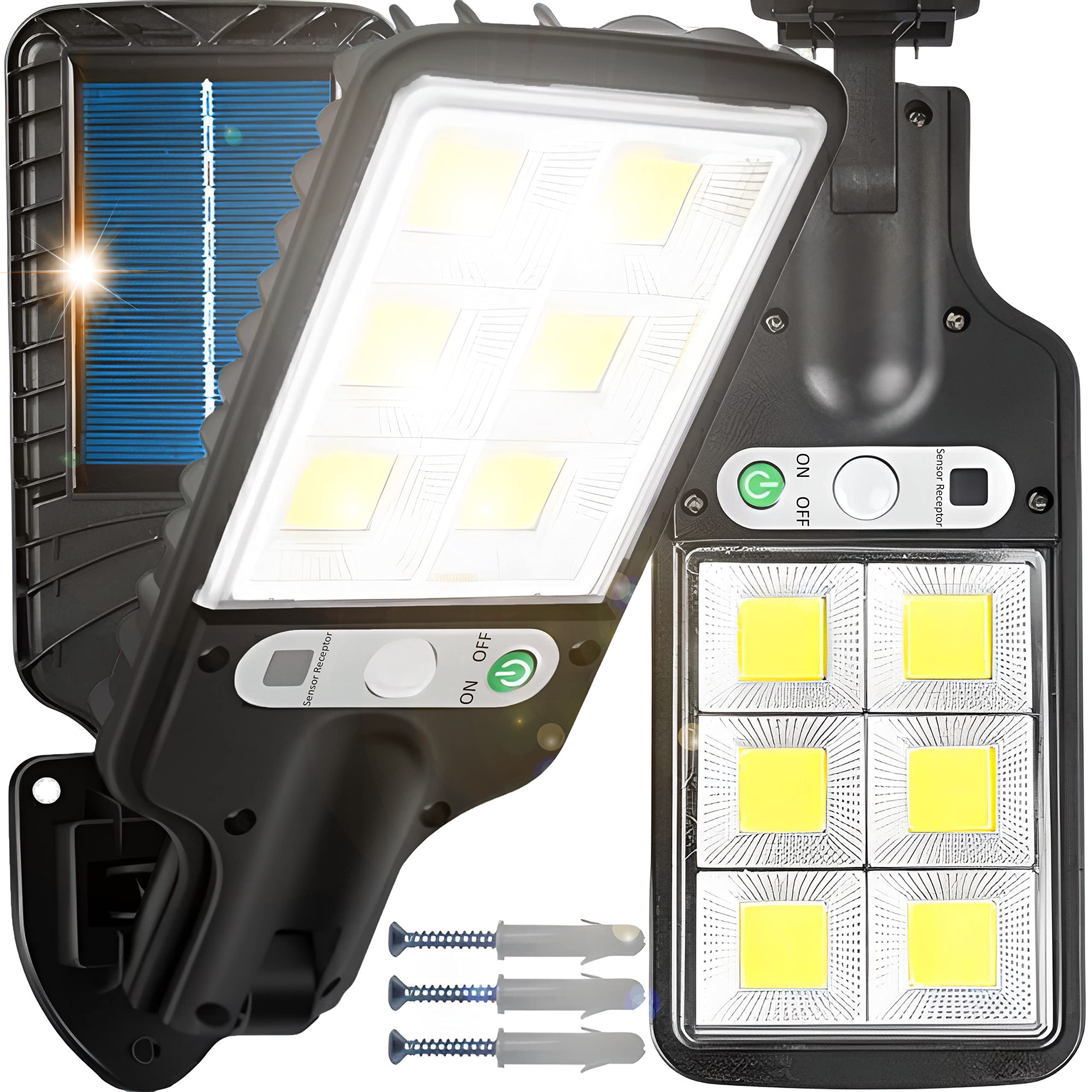 Retoo 120 LED 240 W IP67 lampa solarna z pilotem zdalnego sterowania i czujnikiem zmierzchu do świtu na zewnątrz, do ogrodu, na ulicy, werandę, zimna biel 6000 K, wodoszczelna lampa ścienna