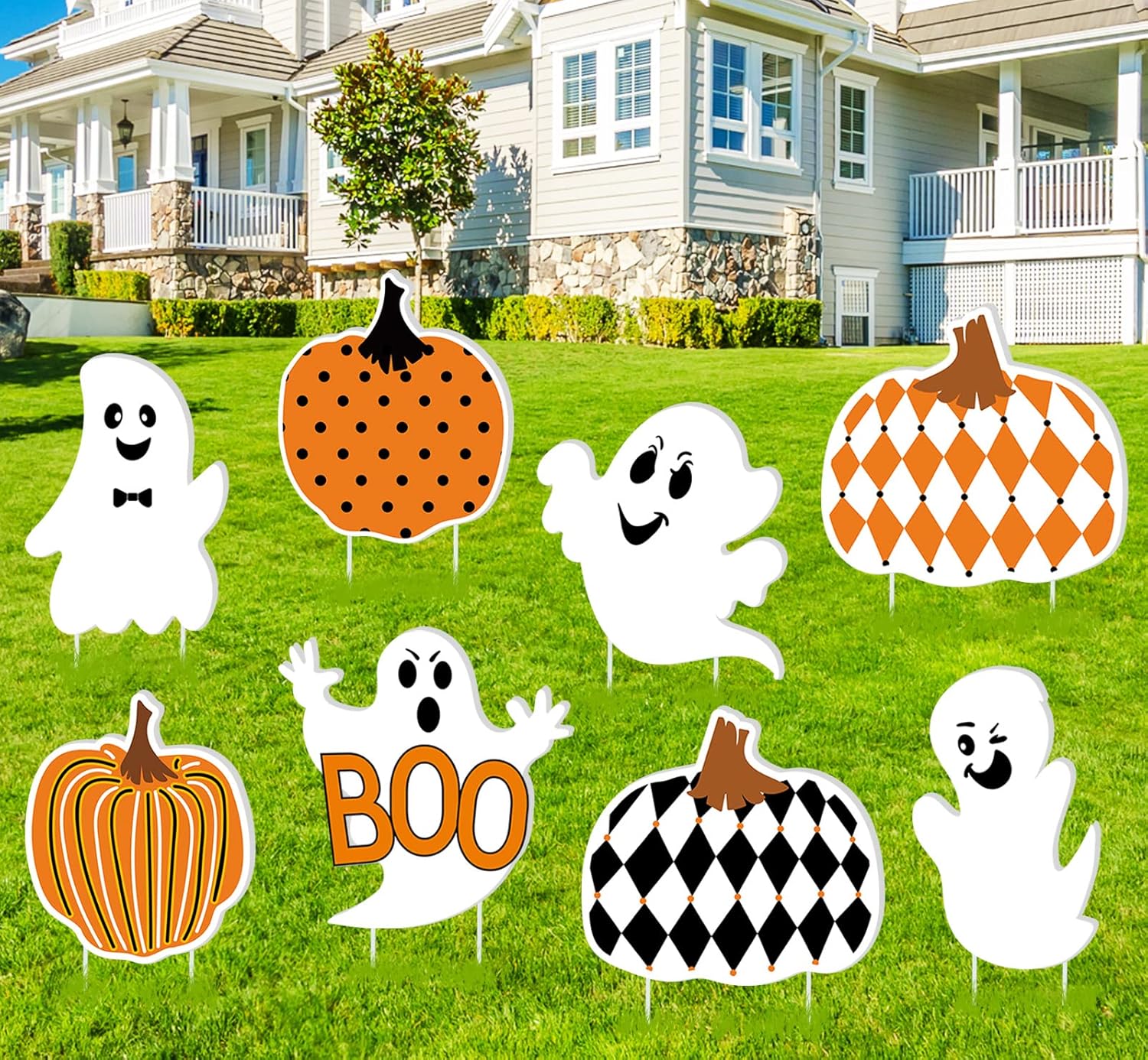 Whaline 8Pcs Halloween Yard Sign with 16Pcs Stakes Ghost