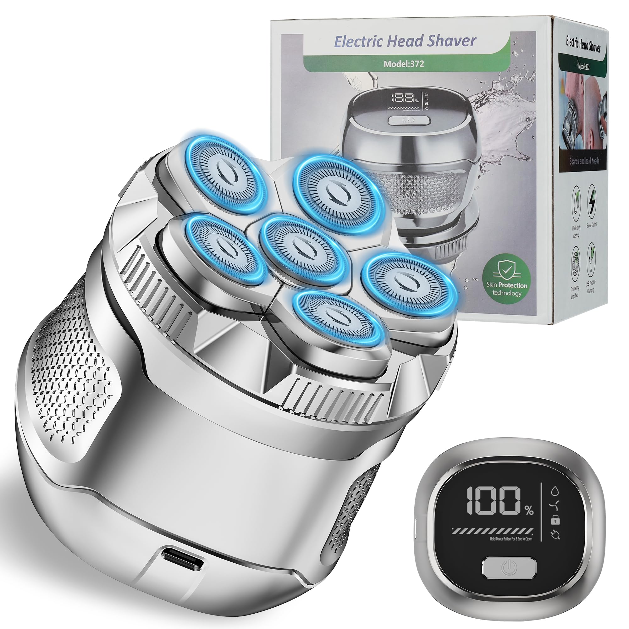 Karrte Afeitadoras de cabeza para hombres calvos, maquinilla de afeitar eléctrica magnética 6D con motor de alta velocidad de 2 engranajes para un afeitado rápido, IPX6 impermeable, hipoalergénica