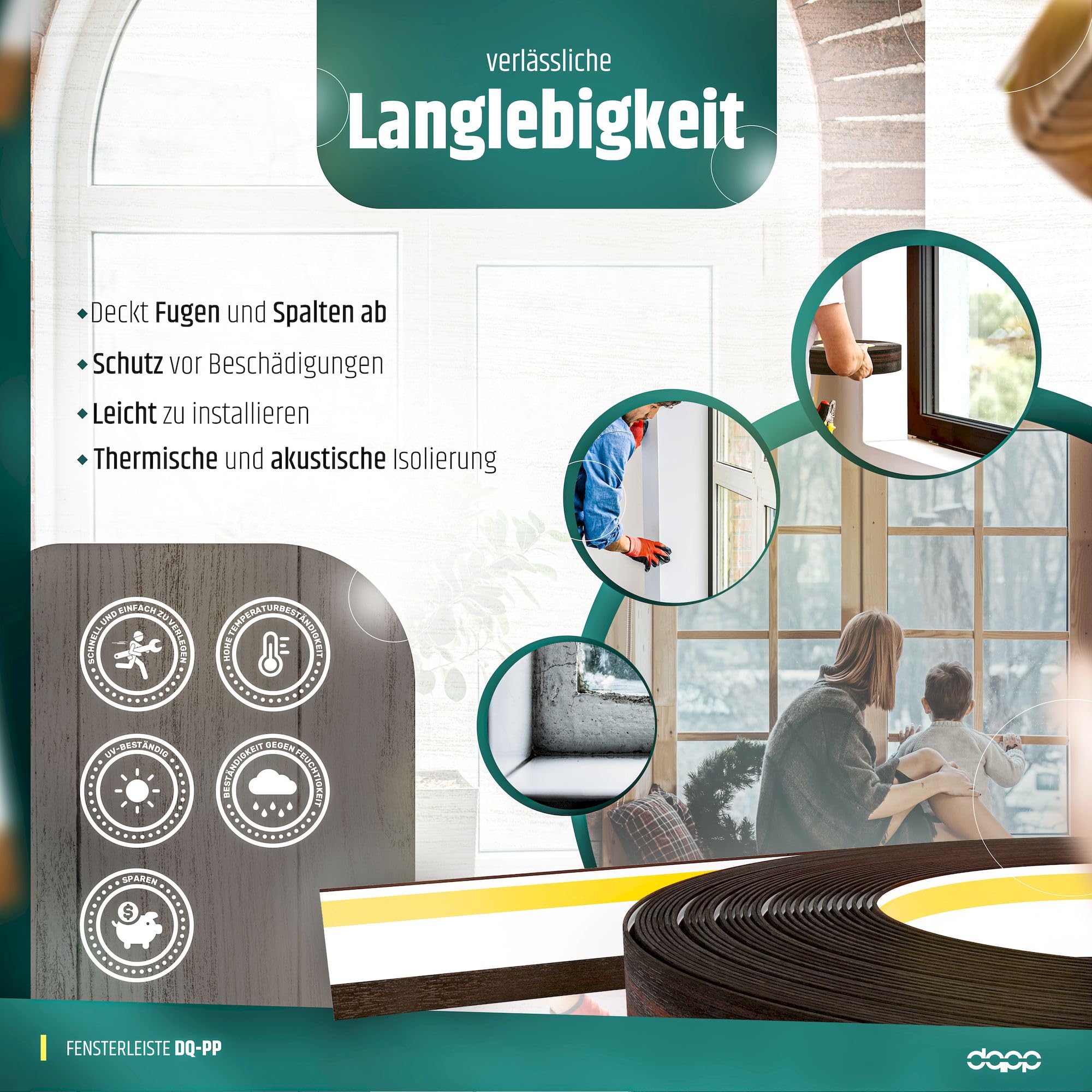 DQ-PP FENSTERLEISTE – 5m Länge – 60mm Breite – 1,5mm Stärke – Anthrazit – Flachleisten Kunststoffleisten Profileleisten Abschlussleisten