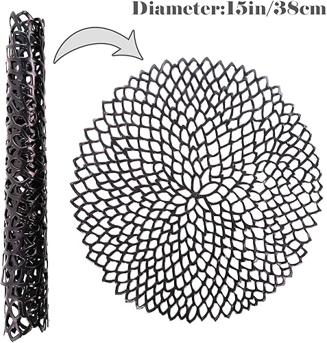 Miniatura 10 de Mantel individual hueco metálico de vinilo prensadocargadorcentro de mesa de boda redondo, mantel individual de vinilo prensado para mesa de