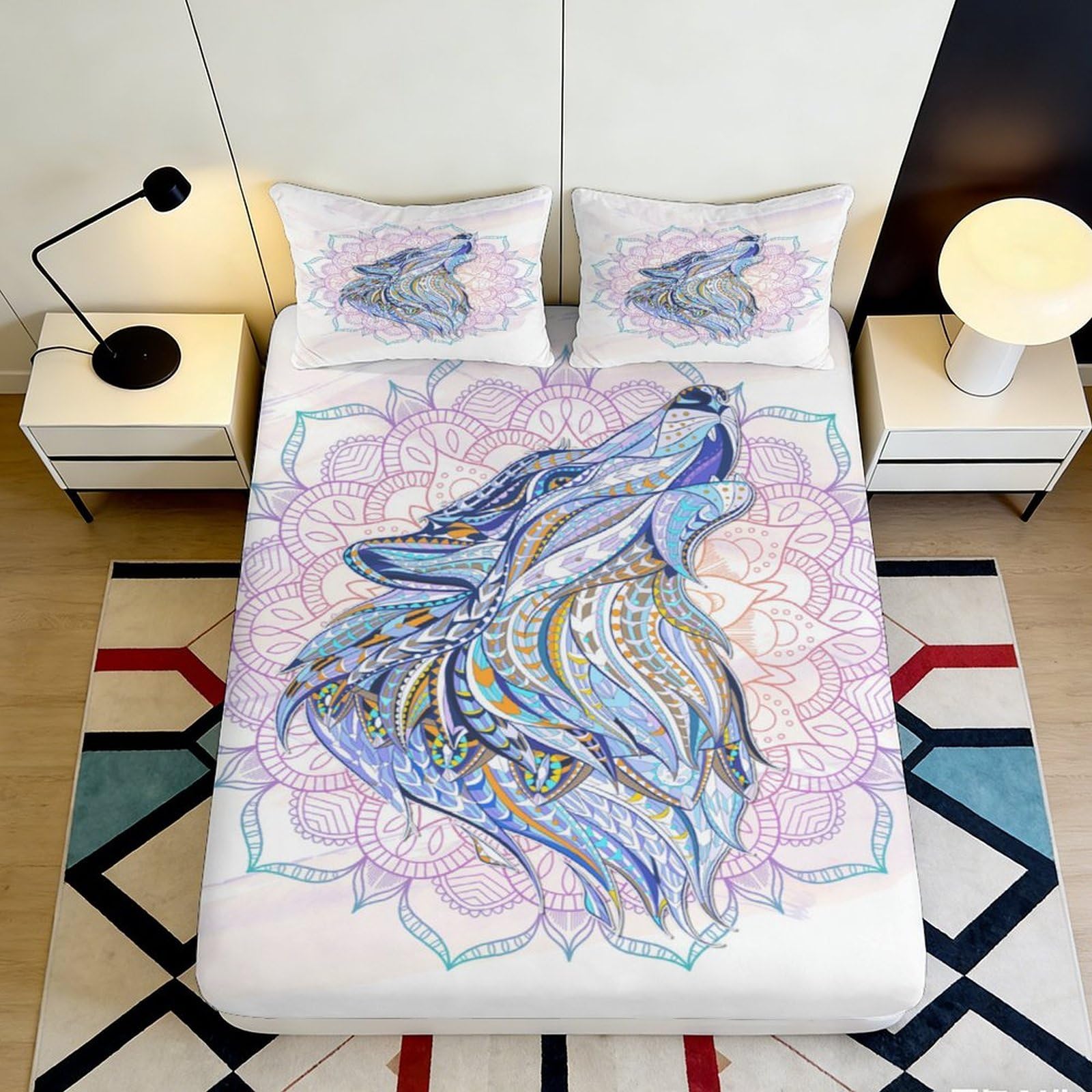 3D Printed Wolf Art Fitted Sheet Microfiber Soft Bed Cover for Bedroom Decor Dustproof Easy Care 90x200x25cm