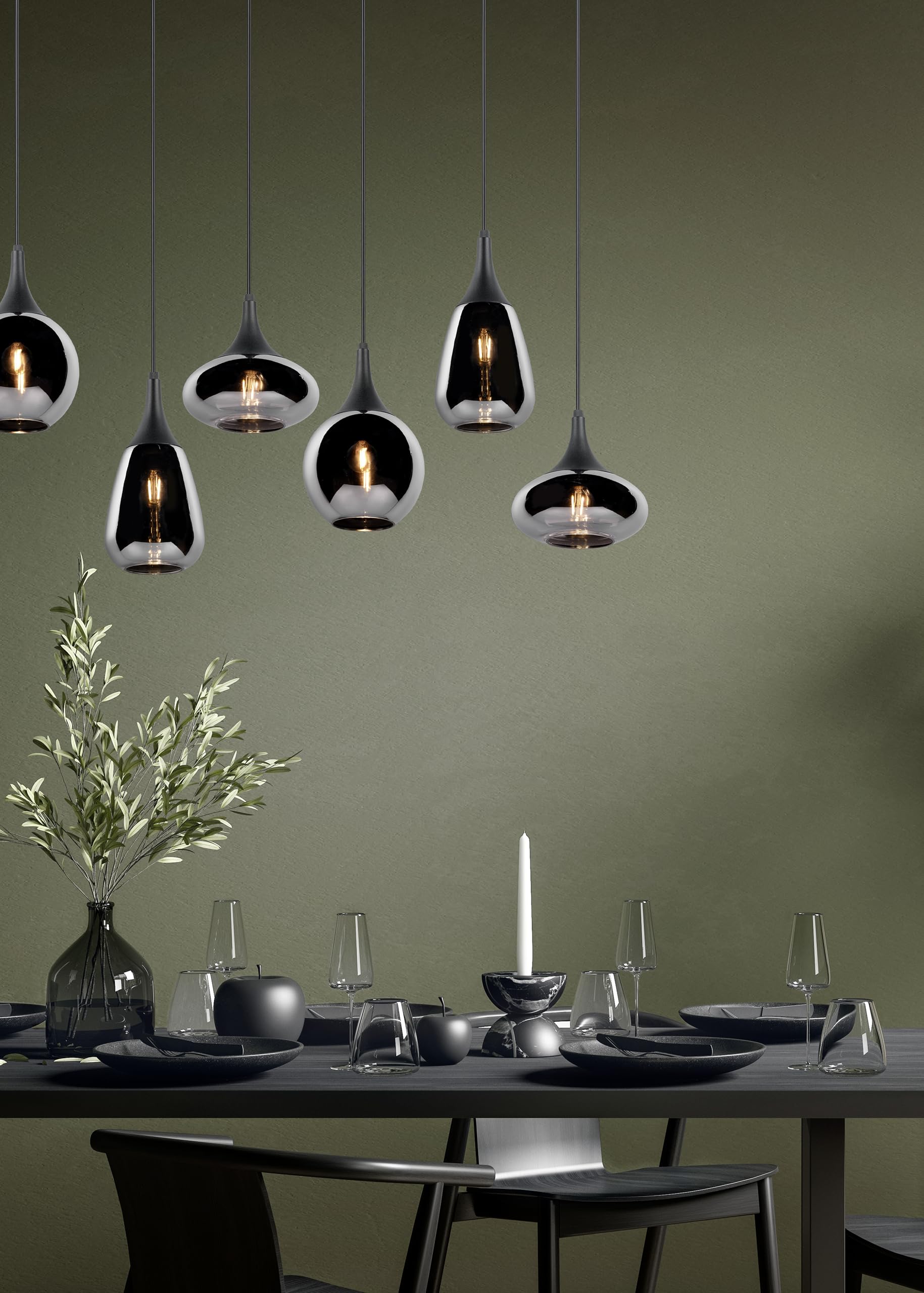 Trio Leuchten Pendelleuchte Lumina 317000632, Metall Schwarz matt, Glas chrom bedampft, exkl. 6x E14, Smoke