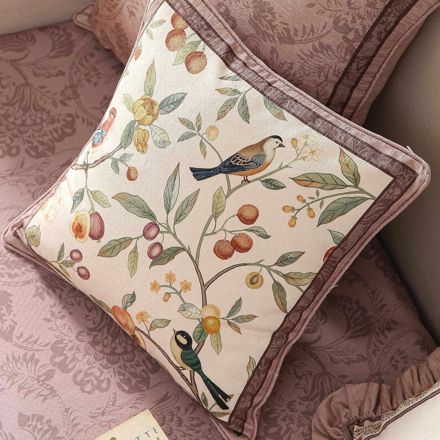 bilin gaier Square Pink Farmhouse Throw Pillow Covers Pack of 2,Birds and Flowers Pattern Cozy Velvet Pillowcases,Decoration Pillows Cushion Covers for Couch Sofa Bed Car Chair,18"x18"