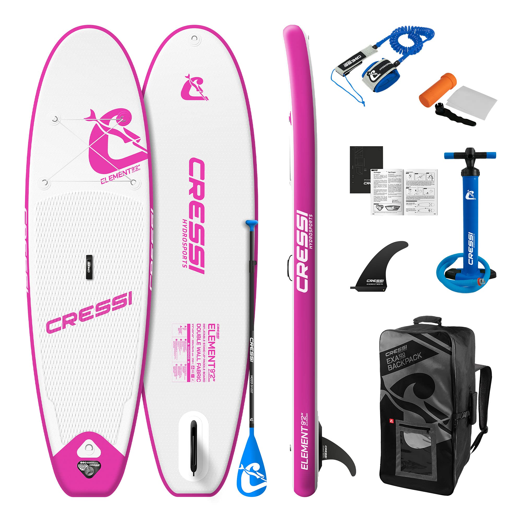 CRESSI Isup Complet Set - Kit de Tabla de Sup Fácil de Inflar (Menos de 10 Minutos) Completo con Todos los Accesorios Necesarios para el Transporte, Unisexe Adulte