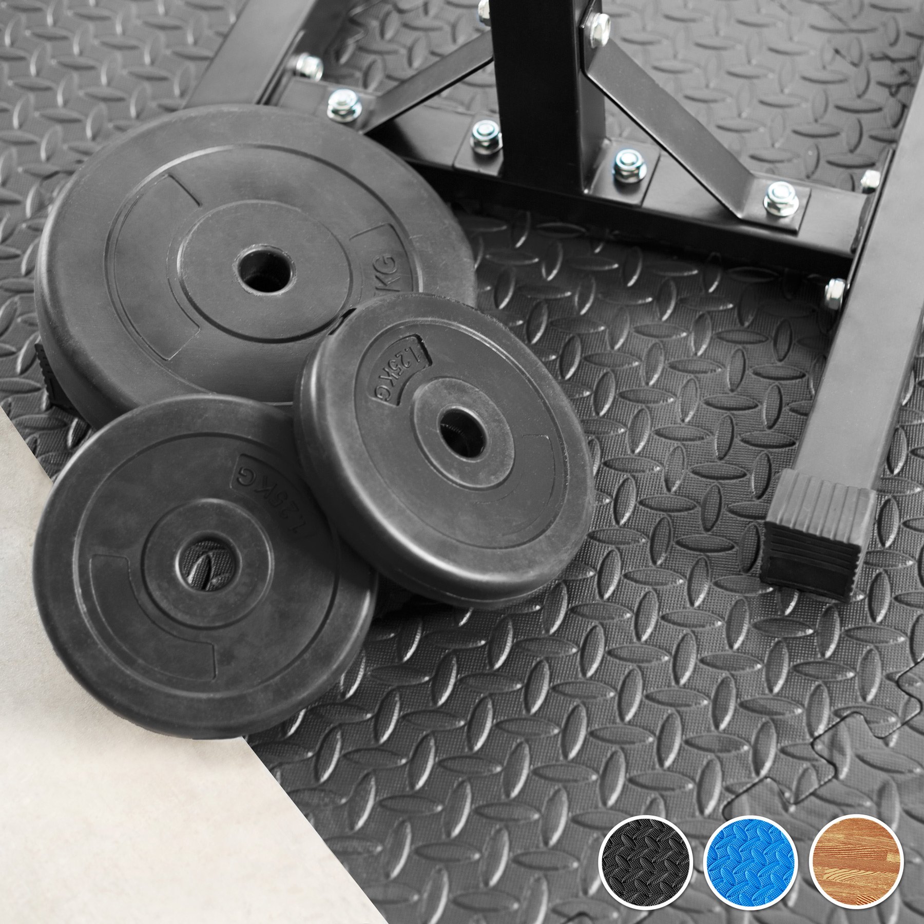 tectake Bodenschutzmatte, Puzzle Matte für den Boden, Schutzmatten für Fitness Übungen, Fitnessgeräte, als Fallschutzmatten indoor, Belag für Garagenboden, dicke Puzzlematten 61cm x 61cm