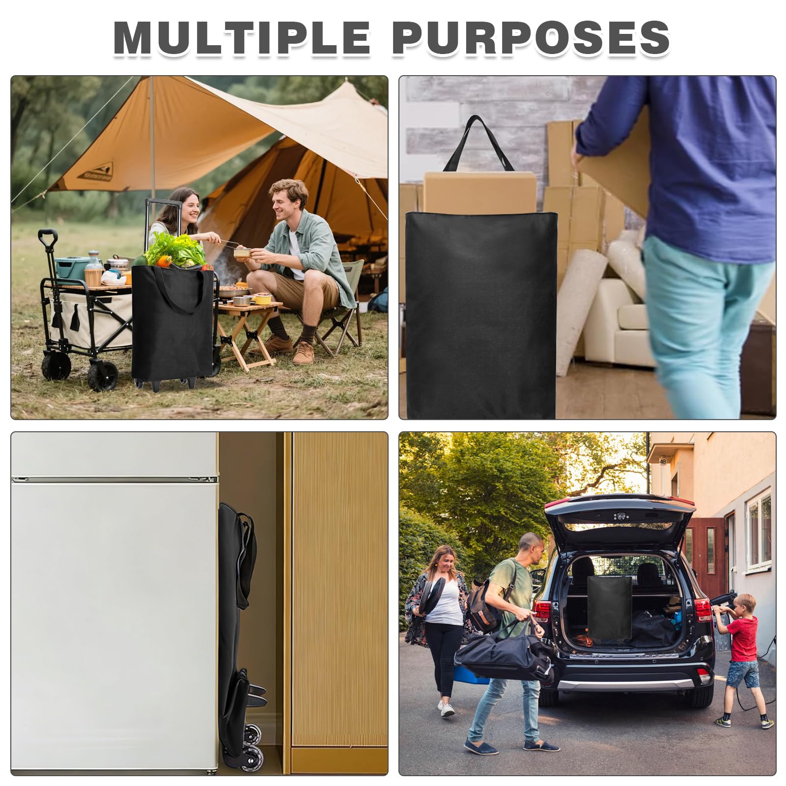 Carrello per la spesa pieghevole da 30 l, 2 in 1, grande borsa per la spesa, con 2 ruote, leggero, pieghevole, per campeggio e viaggi