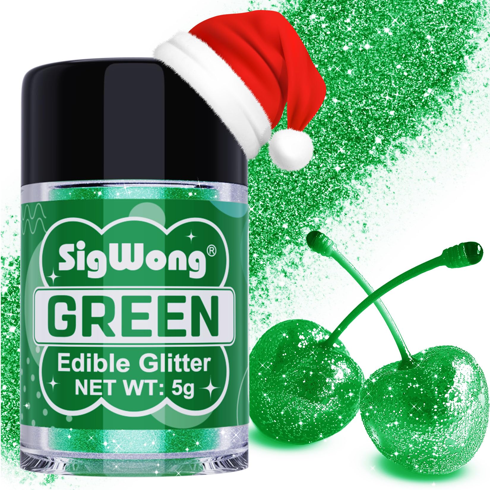 Green Edible Glitter - 5g Food Grade Cake Decorating Shimmering Glitter, Edible Sprinkle Luster Dust for Drinks, Chocolates, Fondant, Strawberries, Cupcakes, Candy, Cookie - Vegan