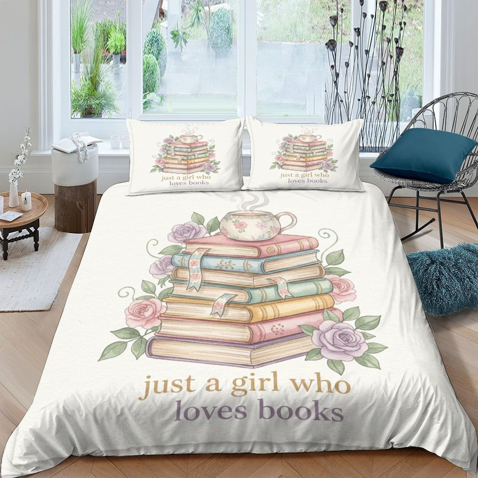Ctjqhvkz Style-5 3D Printed Book Stack Fitted Sheet Microfiber Floral Mug Bed Cover For Bedroom Dorm Mattress Protection Decor Single（135X200cm）