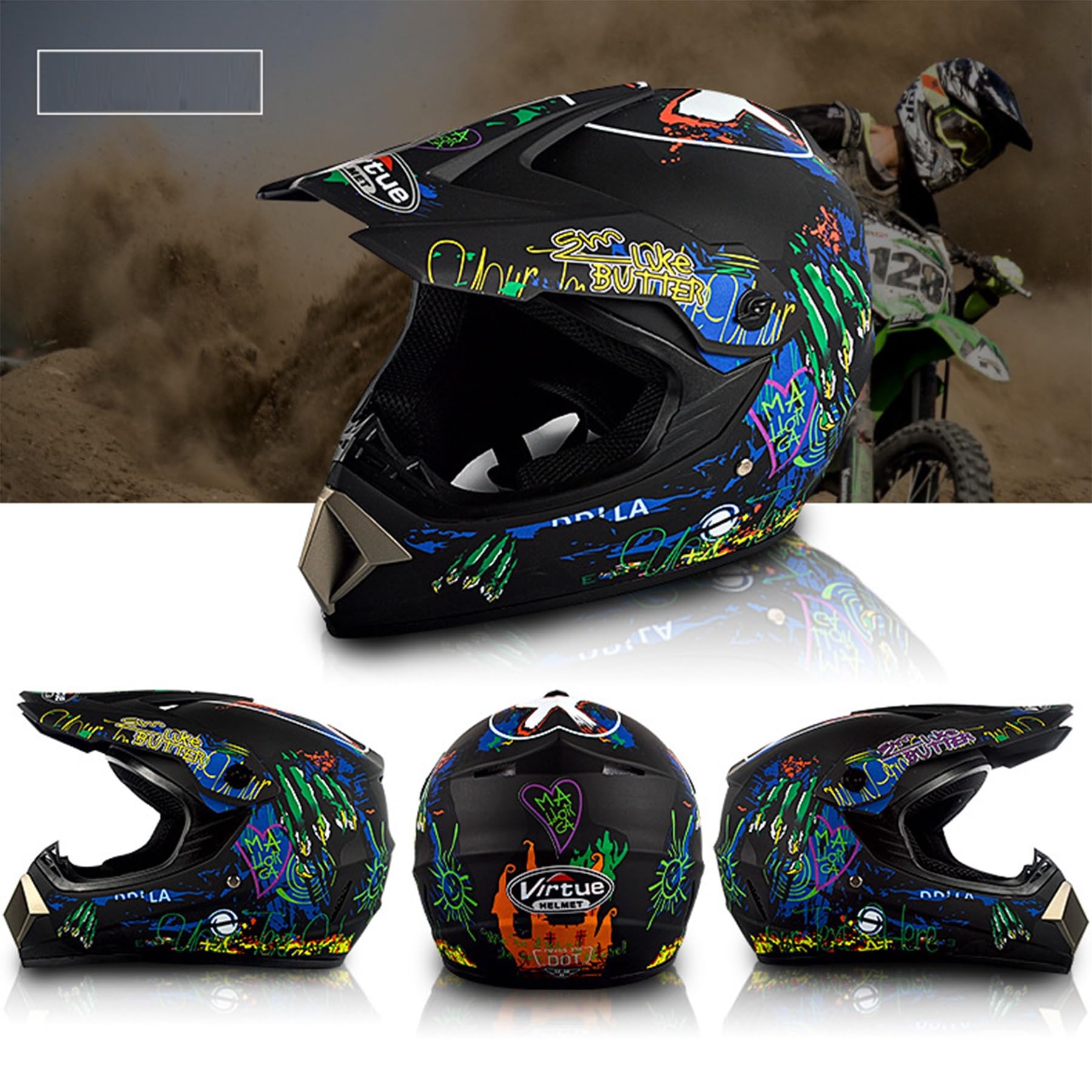 Cascos Motocross Niños Y Adultos Set, Casco De Cross MTB Cascos Ciclismo Motocross Adulto Protección Enduro Casco Moto para Scooter Chopper Quad Casco De Moto Hombre Y Mujer