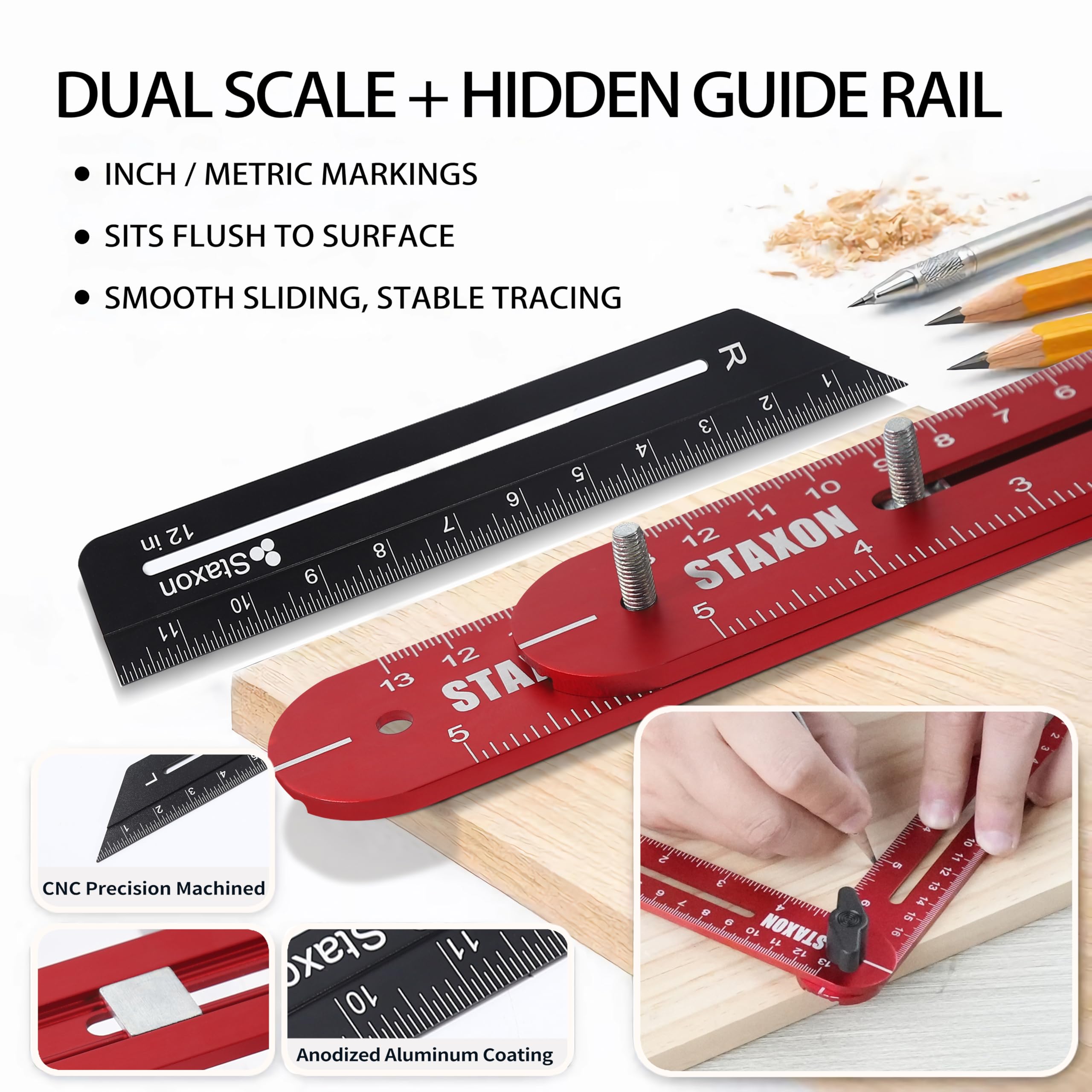 Stair Tread Template Tool – Stair Tread Gauge, Hidden Screw Slide Rail Stair Tools for Stair Measuring Tool Stair Gauge Jig Stair Template Stair Step Tool（Black+Red） — Amazon image 4