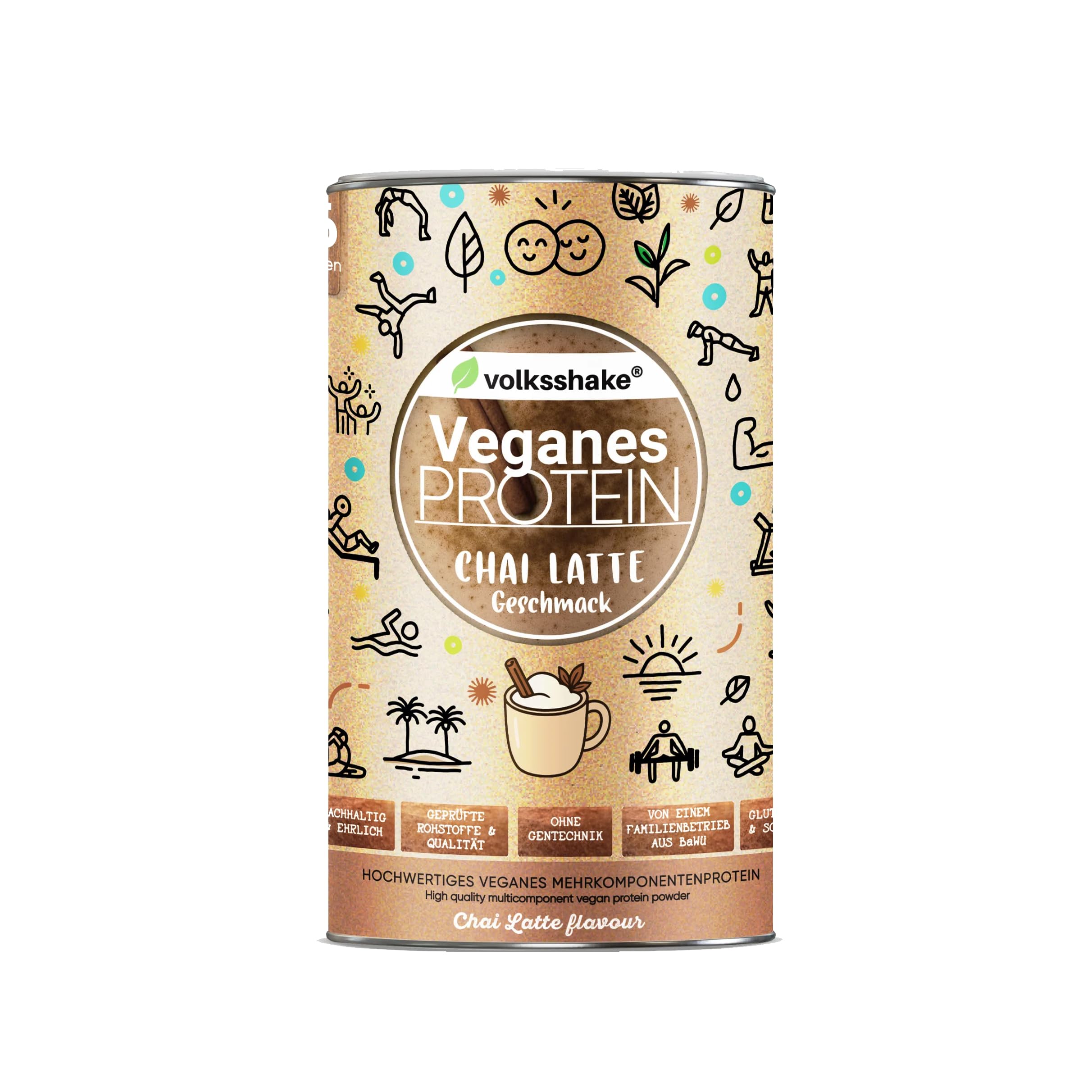 Białko wegańskie Chai Latte | Volksshake | z 10 wegańskimi białkami | z naturalnymi enzymami | białko migdałowe, konopne, dynia, komosa ryżowa