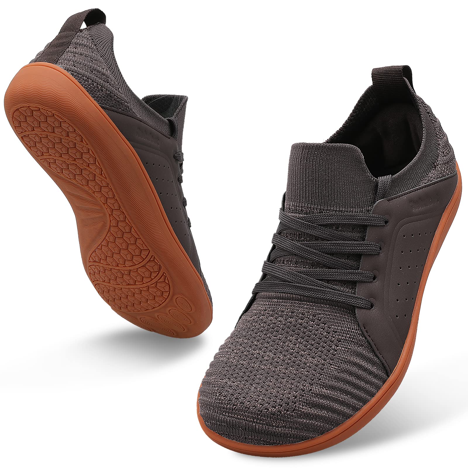 Photo 1 of **BLACK**Men's Minimalist Barefoot Shoes Wide Toe Zero Drop Sole Cross-Trainer Slip-on Walking Shoes Non Slip Trail Running Sneakers Fitness Gym Wrestling Hiking Lifting Brown 11