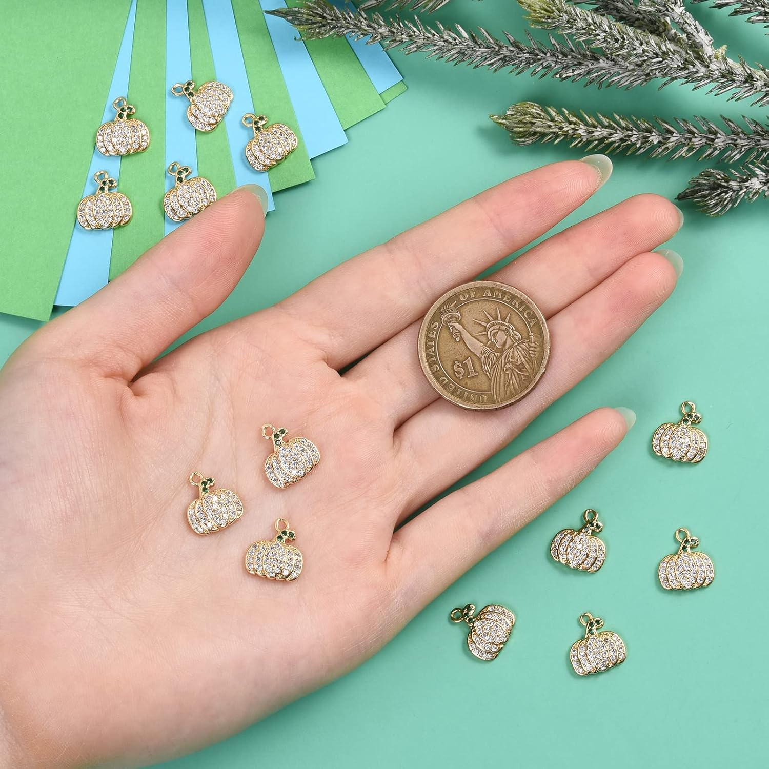 Airssory 30Pcs Brass Micro Pave Cubic Zirconia Charms Pendants Real 18K Gold Plated Pumpkin for Bracelet Necklace Earring Jewelry Making - 13x11mm