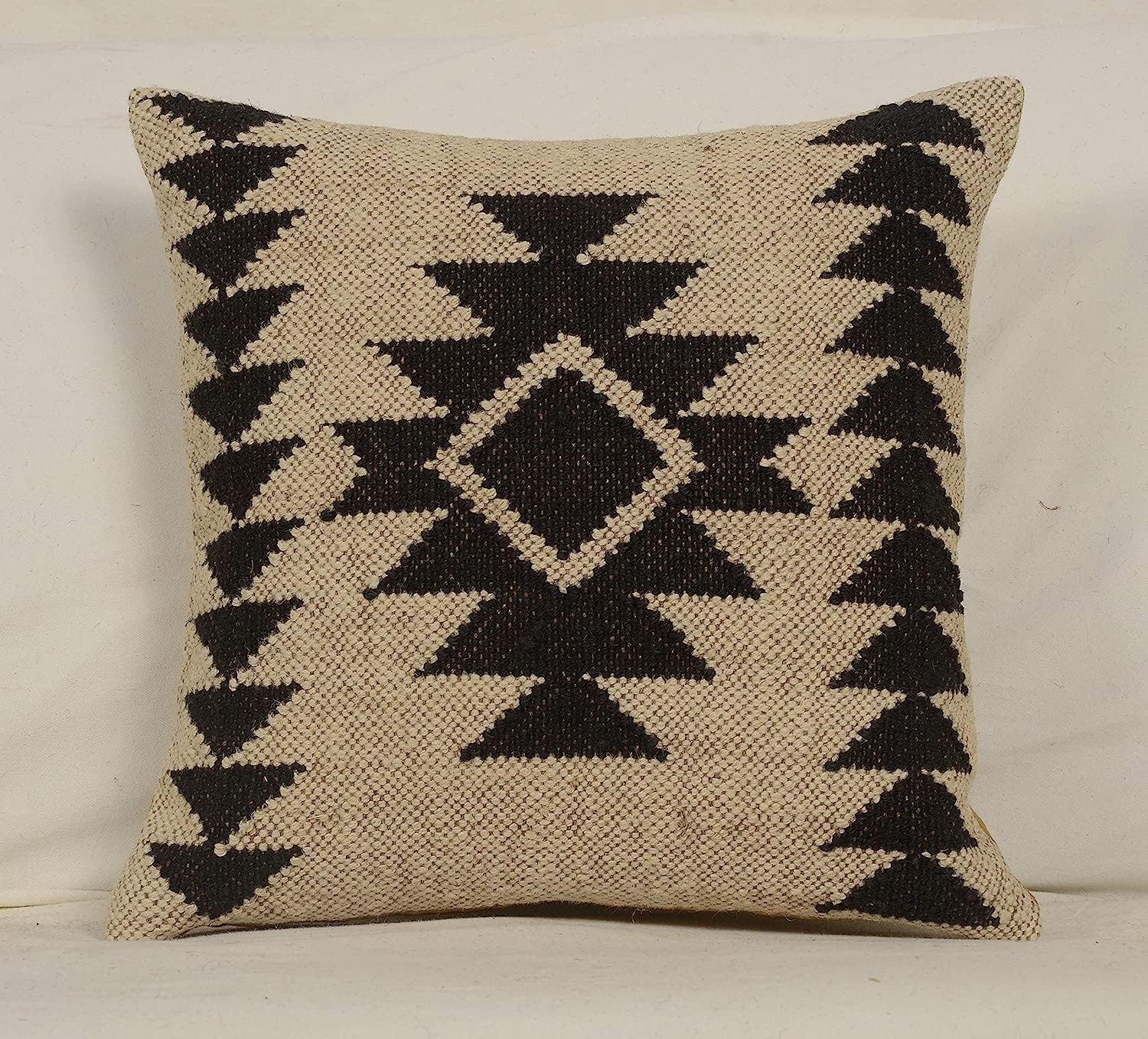 Indian Jute and Wool Kilim Pillow Cover Hand Crafted Kilim Cushion Cover Decorative Throw Cushion Case 18 x 18 Bohemian Outdoor Case for Farmhouse & Home Decor (Set of 2)