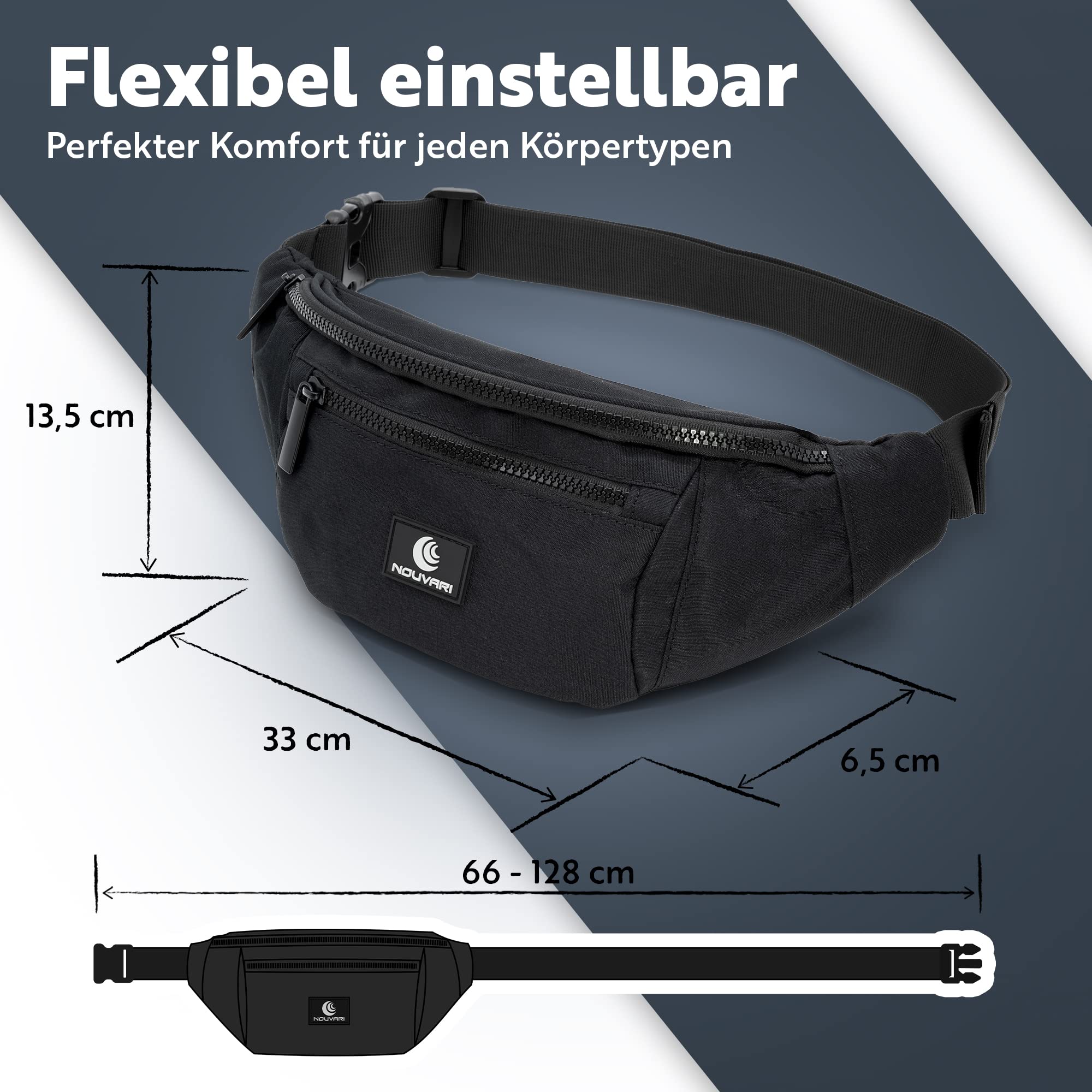Bauchtasche Herren und Damen Schwarz Hüfttasche für Festival, Camping & Sport Unisex Wasserabweisende Gürteltasche für Reisen, Outdoor & Wandern (Schwarz)