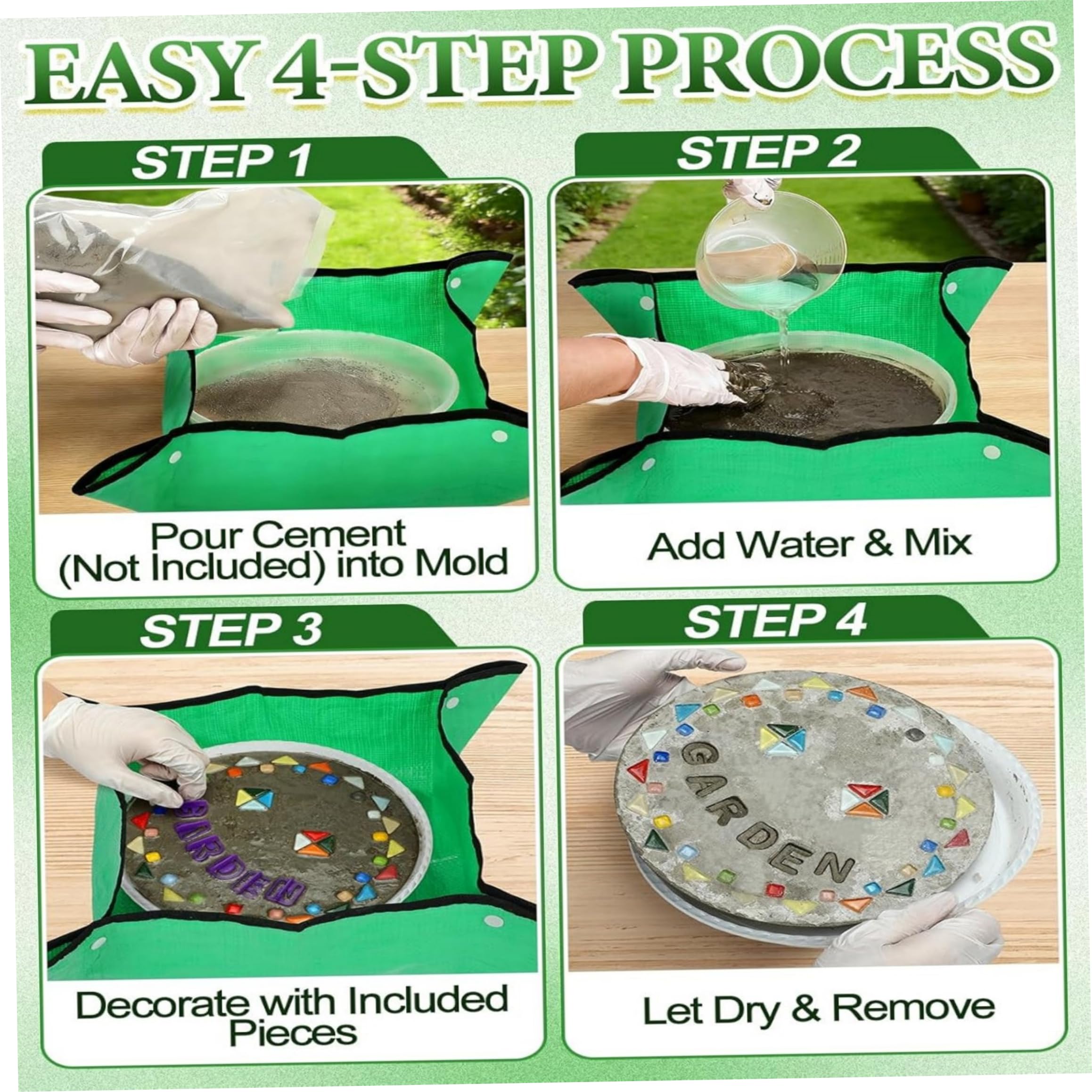 Kit pietra miliare per impronte di mani fai-da-te, kit pietra da giardino per impronte di mani con stampi rotondi, timbri con lettere e numeri, gemme di mosaico sagomate, strumenti, guanti e tappe