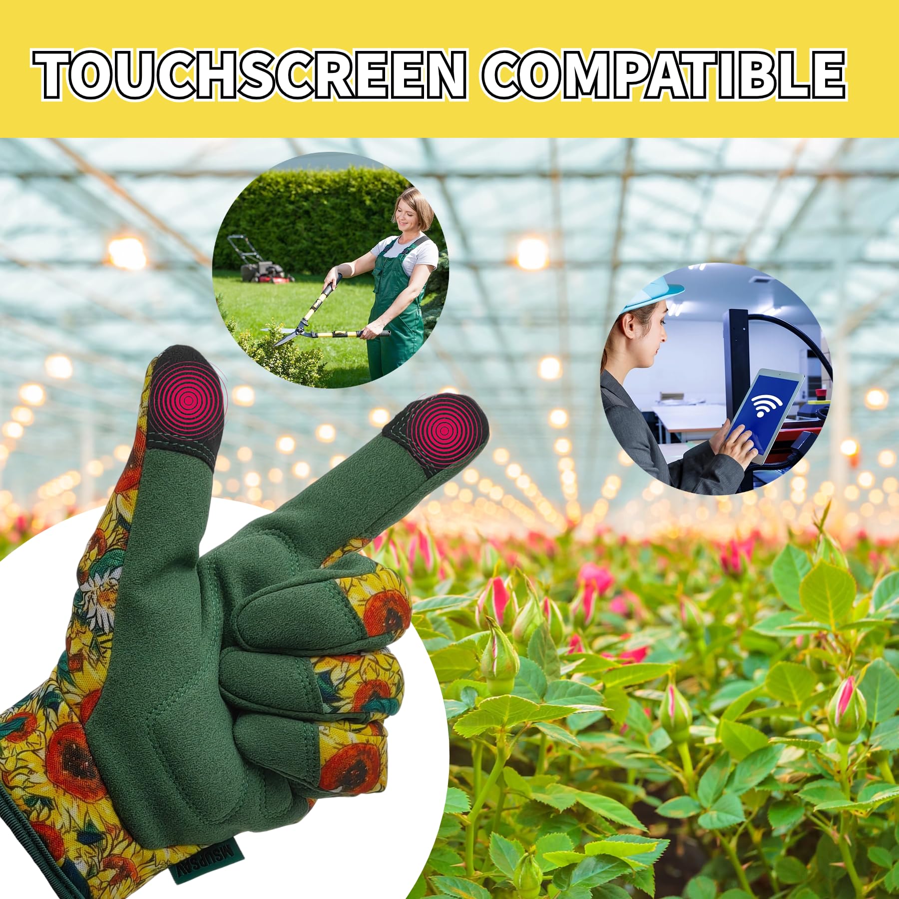 Gants de jardinage - Gants de travail - En élasthanne synthétique - Cadeaux pour femme - Pour écran tactile - Taille S - Tournesol vert