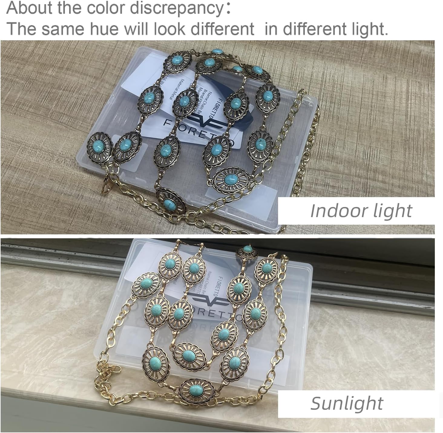 FIORETTO Metal Waist Chain Link Belt for Women Western Cowgirl Boho Turquoise Belts for Dress Jeans Country Concert Outfit - Image 5