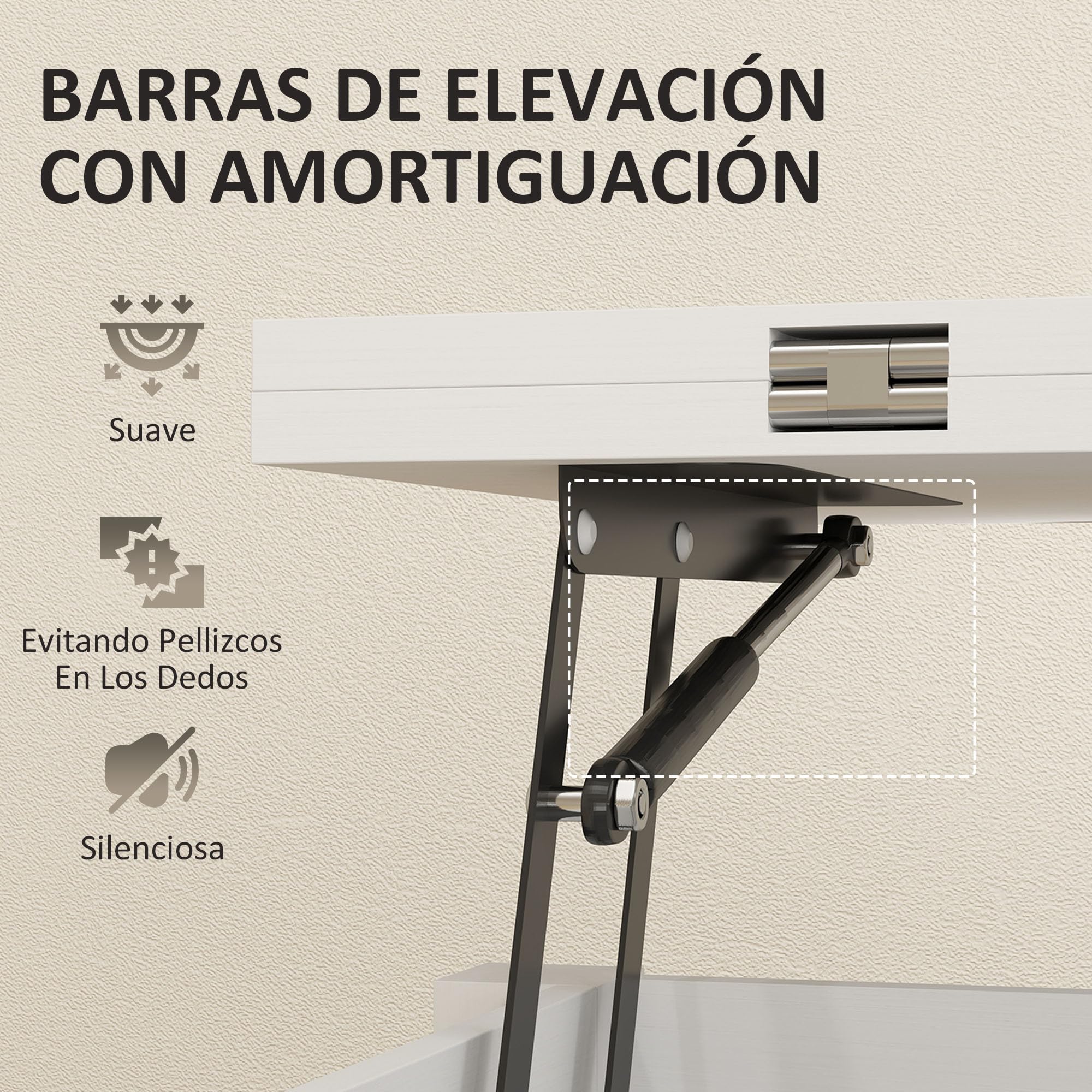 HOMCOM Mesa de Centro Elevable y Extensible Comedor 100x90x64 cm Blanco | Mesa de Salón con Compartimentos Ocultos, Estante Abierto, para Oficina