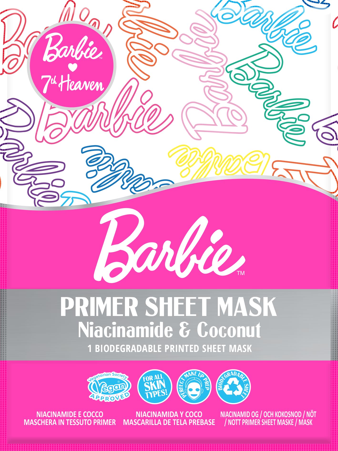 7th Heaven Barbie Primer Face Sheet Mask with Niacinamide & Coconut