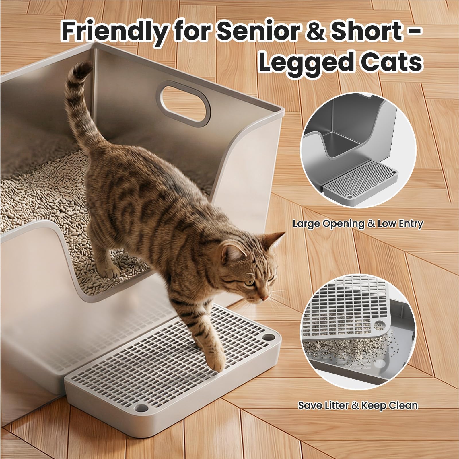 40L XXL Stainless Steel Cat Litter Box with High Sides,XXXL Metal Maine Coon Litter Box with Tall Walls for Big & Multiple Cats,One-Piece Deep Litter Box with Low Entry,Anti-Leakage,Non-Sticky - image 4