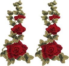 Retro-Stickerei-Rosen-Patches, 2 Stück, Rote Rose, Bestickte Blumen-Applikations-Patches Zum Aufnähen von Patch-Ornamenten Für Kleidung, Jacken, Jeans