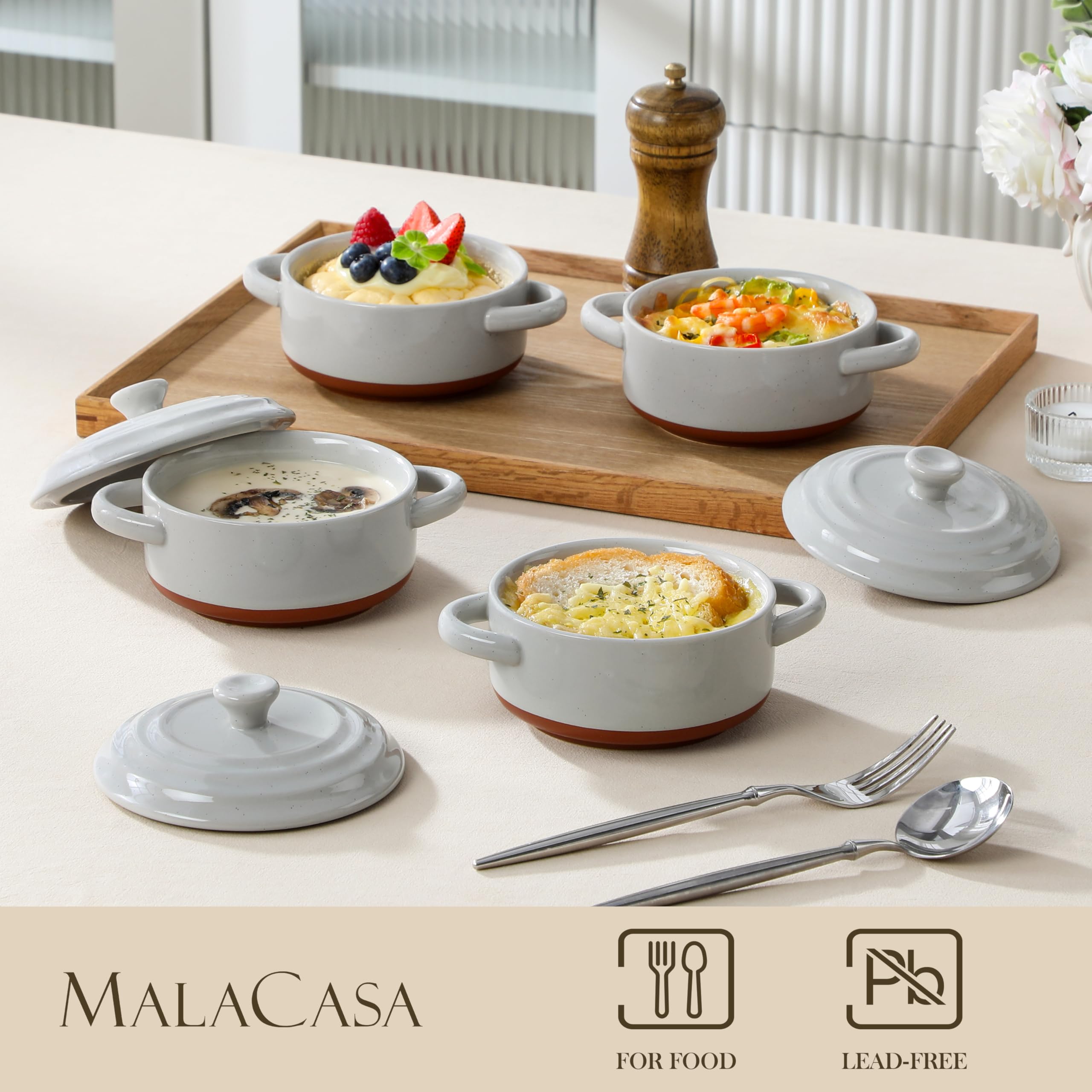 Amazon.com: MALACASA Mini Cocotte Set - 12 OZ Ramekins with Lids