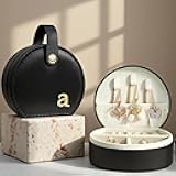 COLLECTIVE HOME - Travel Jewelry Case, Elegant Half-Moon Design with Gold Monogram, Detachable Handle, Personalized Accessory Organizer, Gift for Fashion-Forward Women and Teens, Black (a)