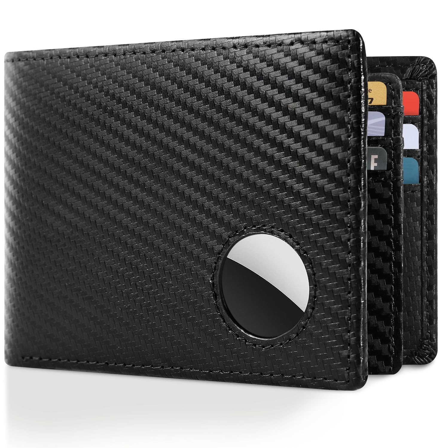 KOWVOWZ Airtag Wallet Men's Slim Leather Bifold Wallet for Airtag 13 Credit Card Slots, Bill Divider Id Window Holder Compatible with Apple Airtag