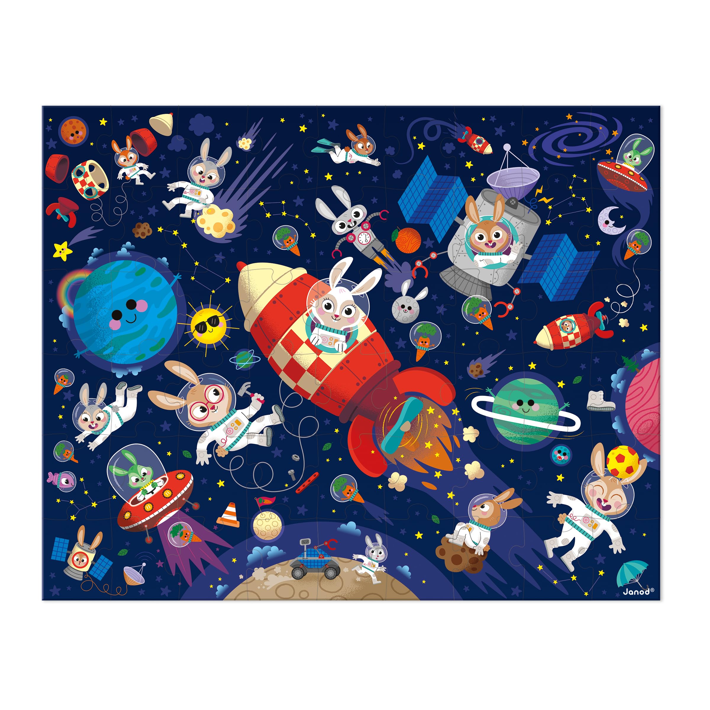 Janod, Rocket Puzzle, 54-Piece FSC Cardboard Puzzle, Develops Patience and Concentration, Made in France - Image 3