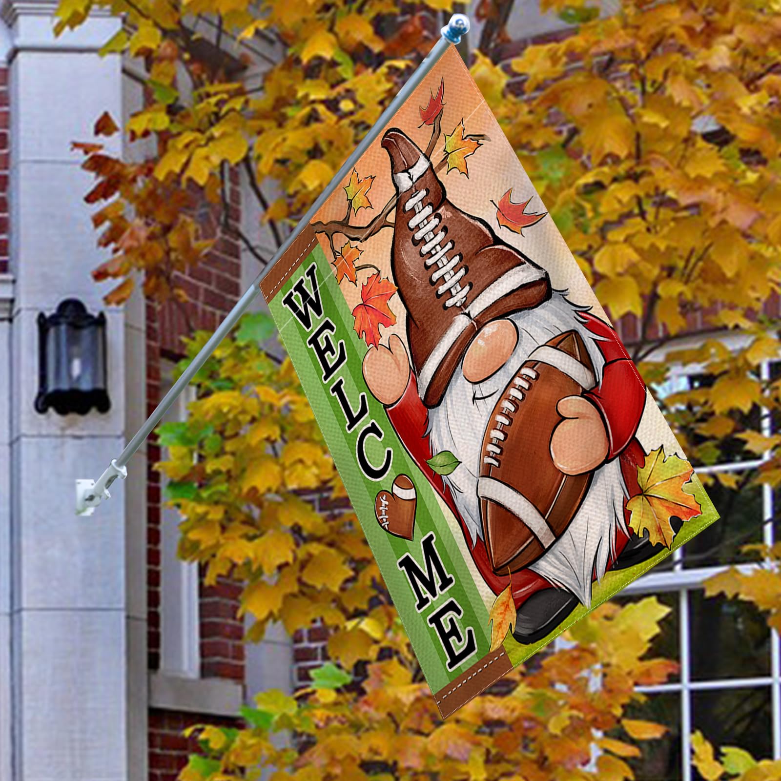 Covido Herbst-Fußball-Flagge Mit Zwerg & Ahornblättern – 28 X 40 Zoll, Doppelseitig, Wetterfest