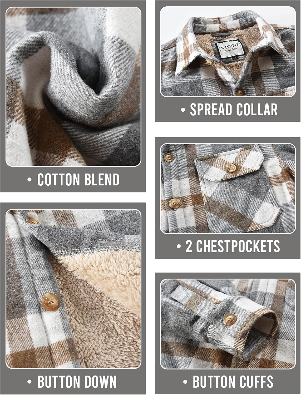 Men's Cotton Sherpa Lined Button Down Flannel Shirt Jacket Plaid Soft Outdoor Flannel Jacket Shirt - Image 7
