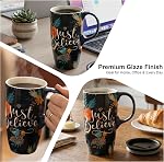 DUSVALLY 17oz Mug de voyage en céramique avec limon, Inspirational Floral Café Mug - Céramique avec poignée, micro-ondes & Sans lave-vaisselle, tasse florale inspirante pour le café, le thé et l'utilisation quotidienne.